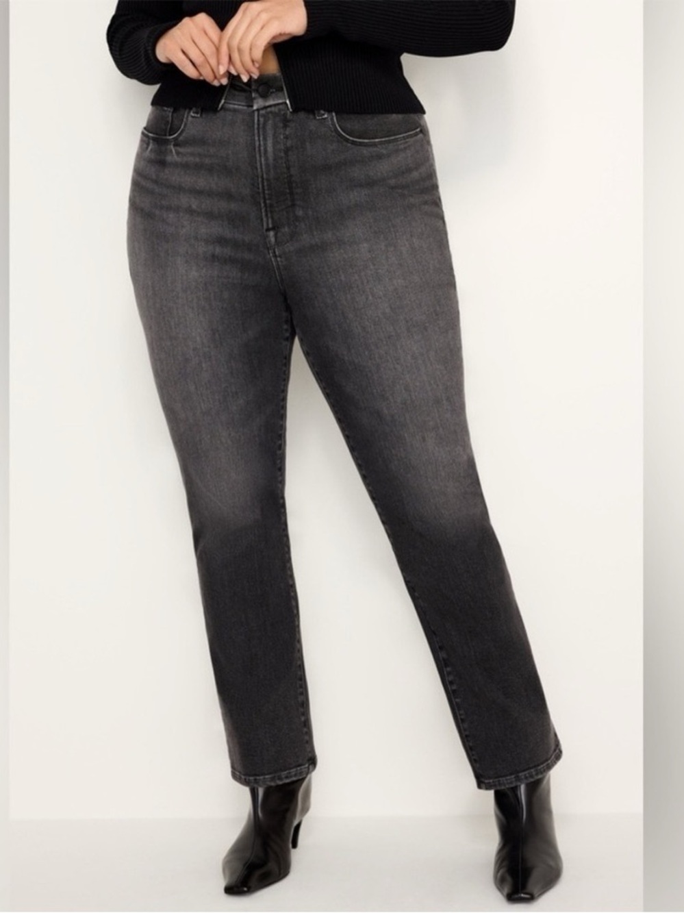 GOOD AMERICAN NWT Good Legs Straight Leg Black Vinatge Wash Size 16